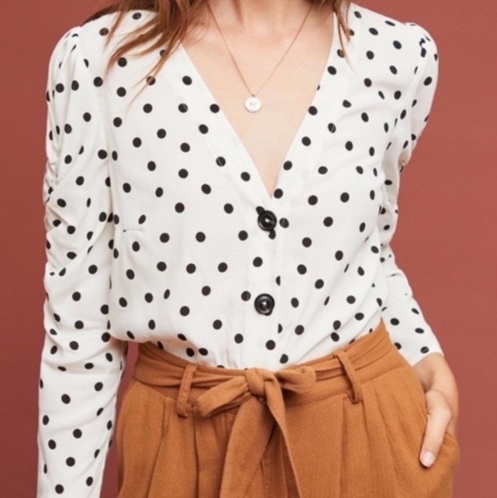 Maeve Anthropologie Jourdain Polka Dot Puff Sleeve Blouse